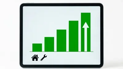 Tablet displaying rising bar chart representing CRM ROI growth for a home services business