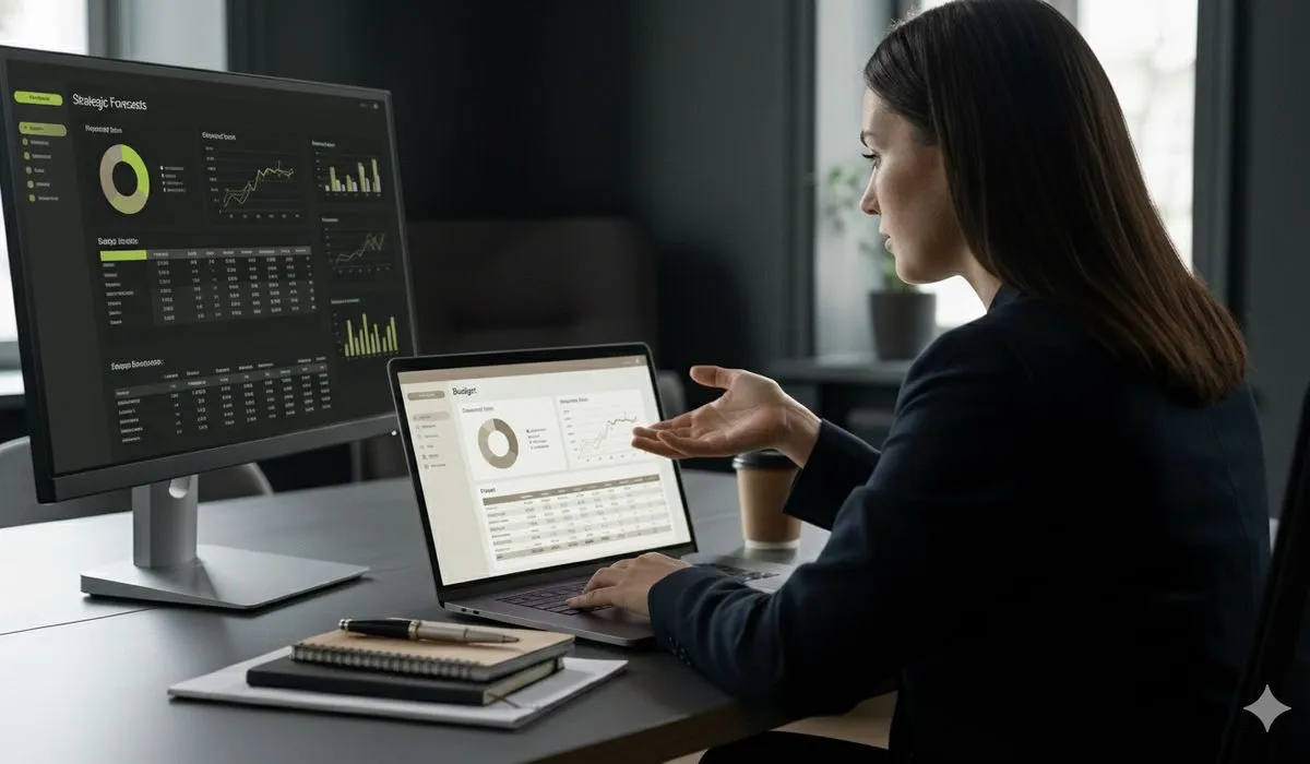 Business owner analyzing CRM costs and budget on computer