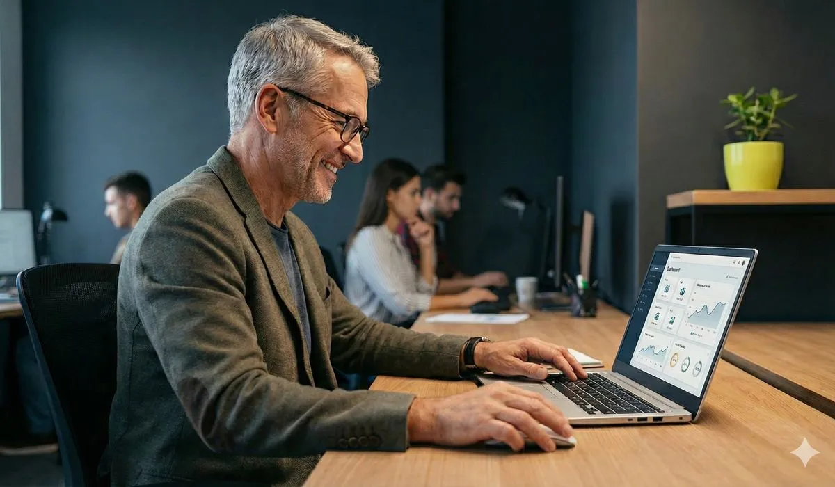 Non-technical professional easily navigating automation software on computer