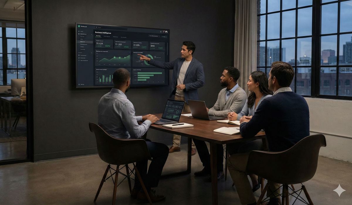 Sales team engaged in hands-on CRM training session with laptops