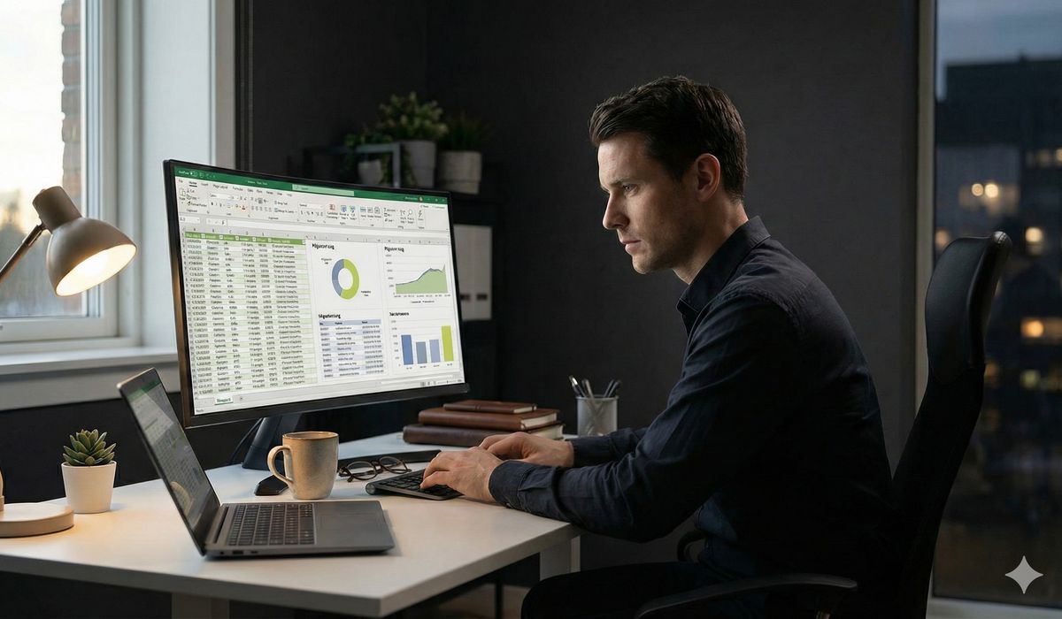 Professional carefully reviewing and preparing data for CRM migration