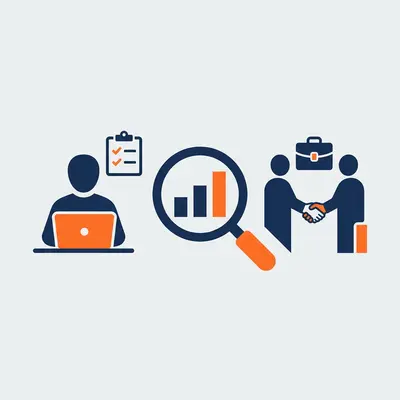 Minimalist icon illustration comparing DIY CRM audit versus hiring a CRM consultant for home services businesses