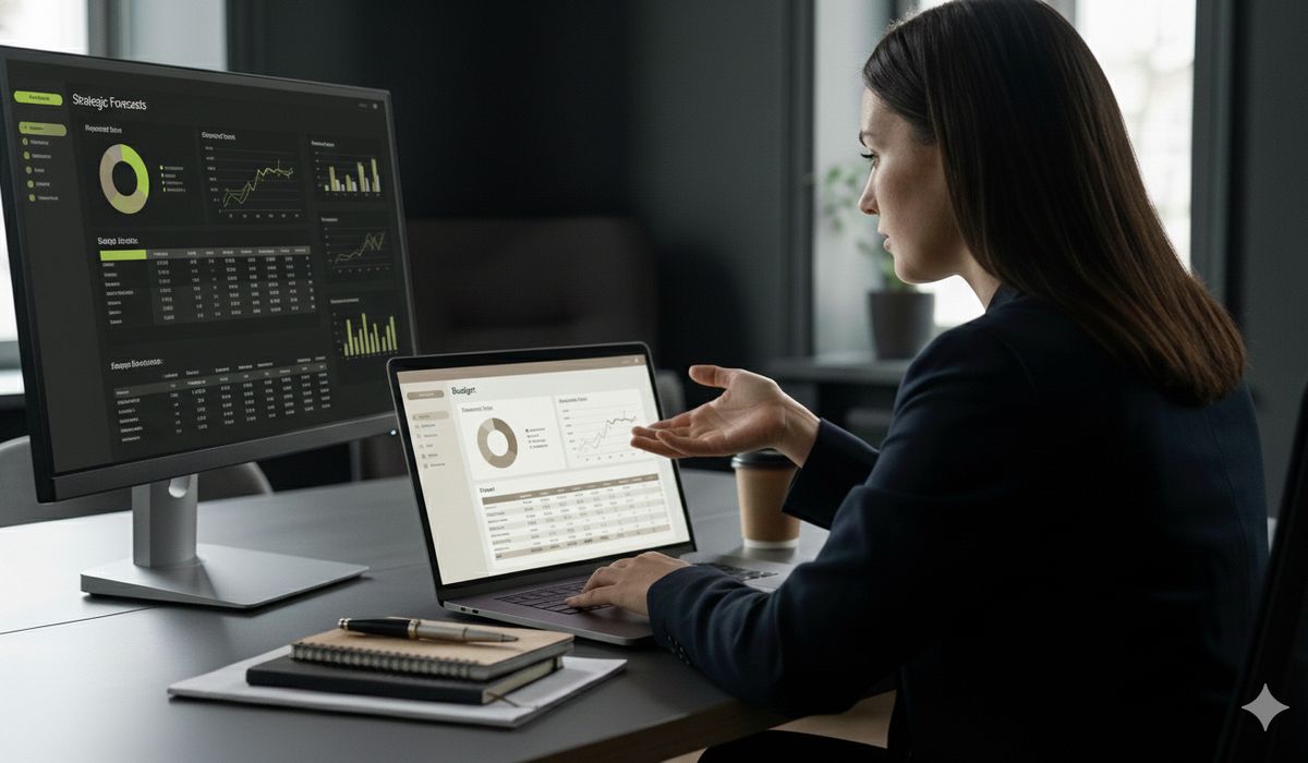 Business owner analyzing CRM costs and budget on computer